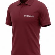 Maroon polo shirt with a three-button placket and the white text www.fatihnakis.com on the left chest.