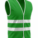 High-visibility green safety vest with white reflective trims and front zipper, shown on a white background.
