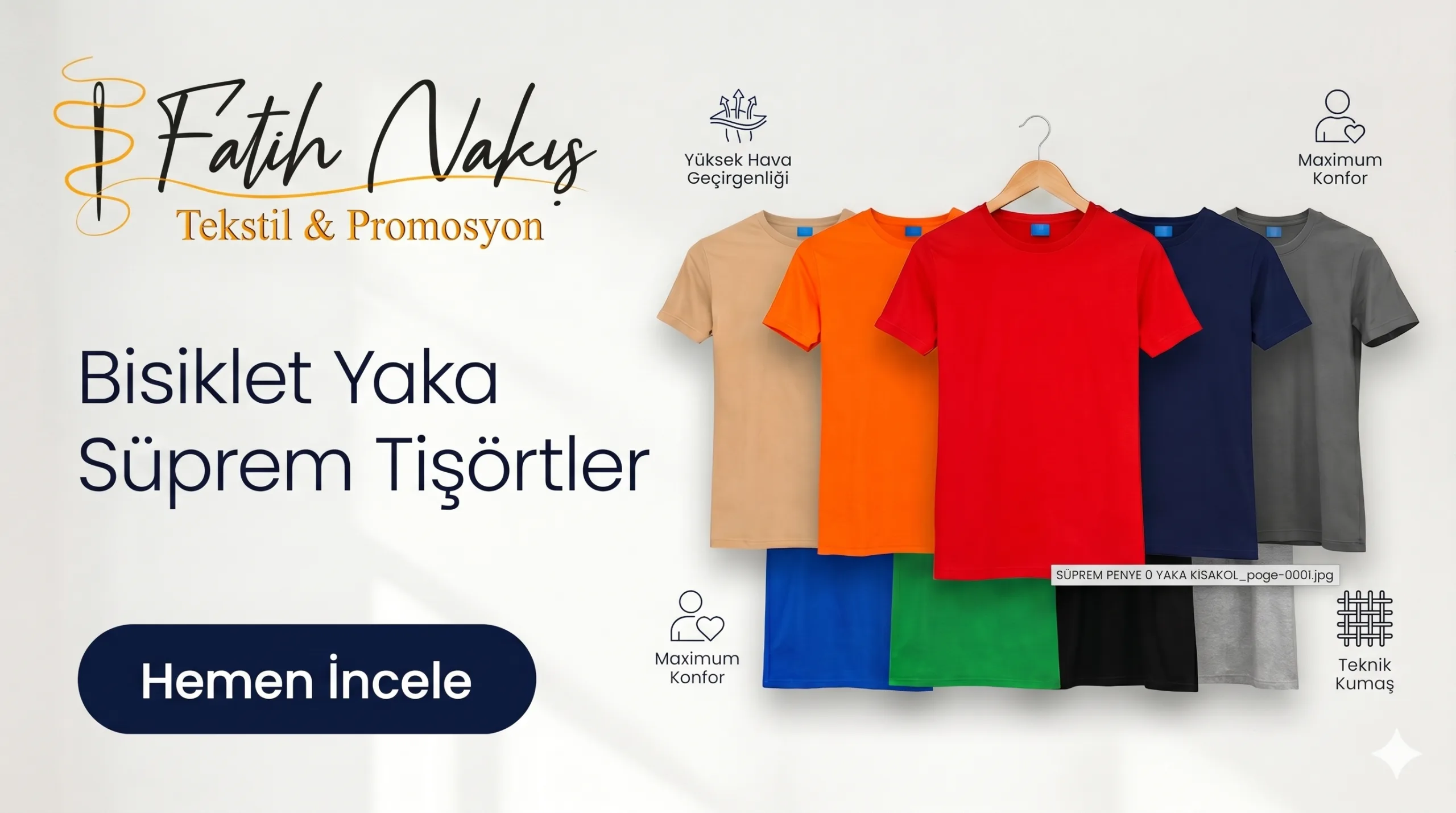 Bisiklet yaka iş tişörtü, logo baskı ve nakış