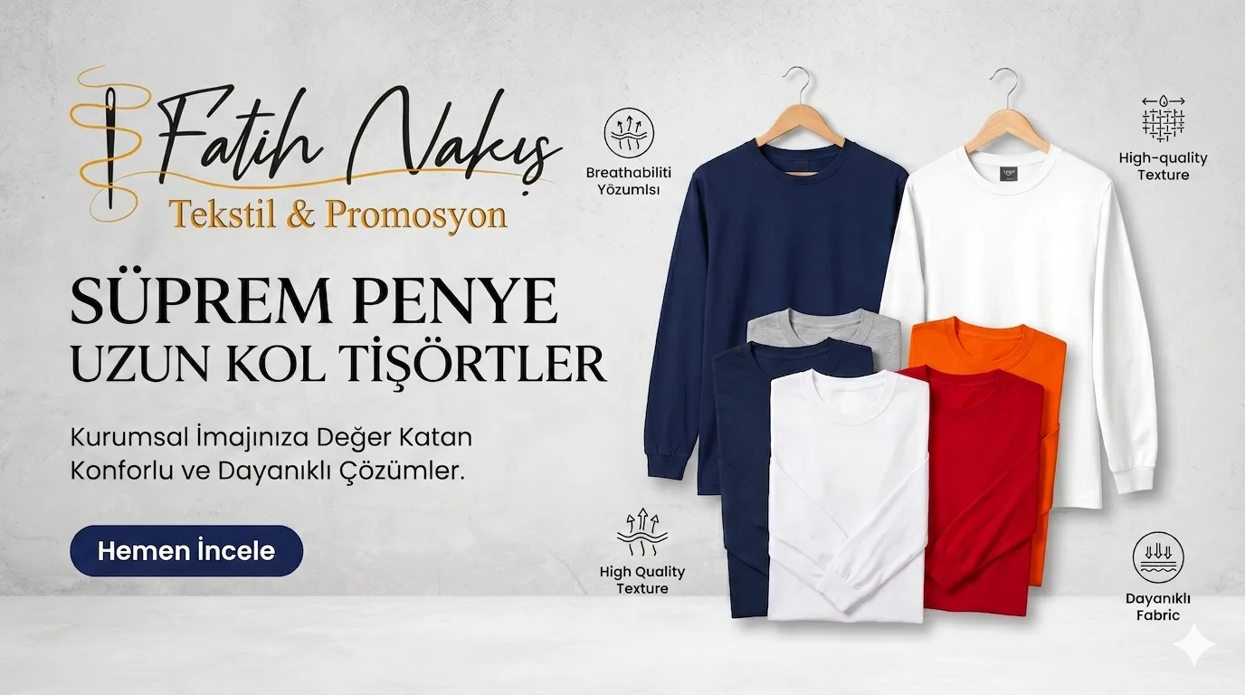 Uzun kol süprem penye iş tişörtü, nakış ve baskılı