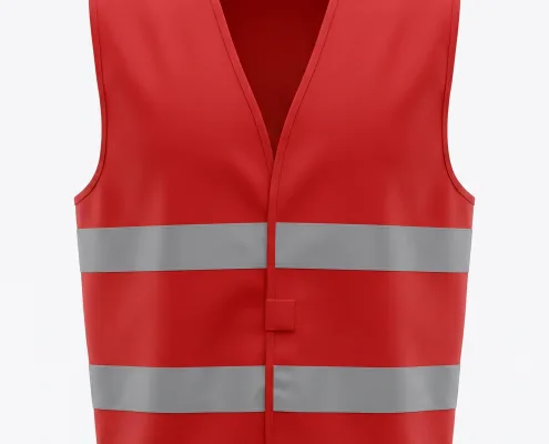 Red high-visibility safety vest with two horizontal reflective bands across the midsection, front view.