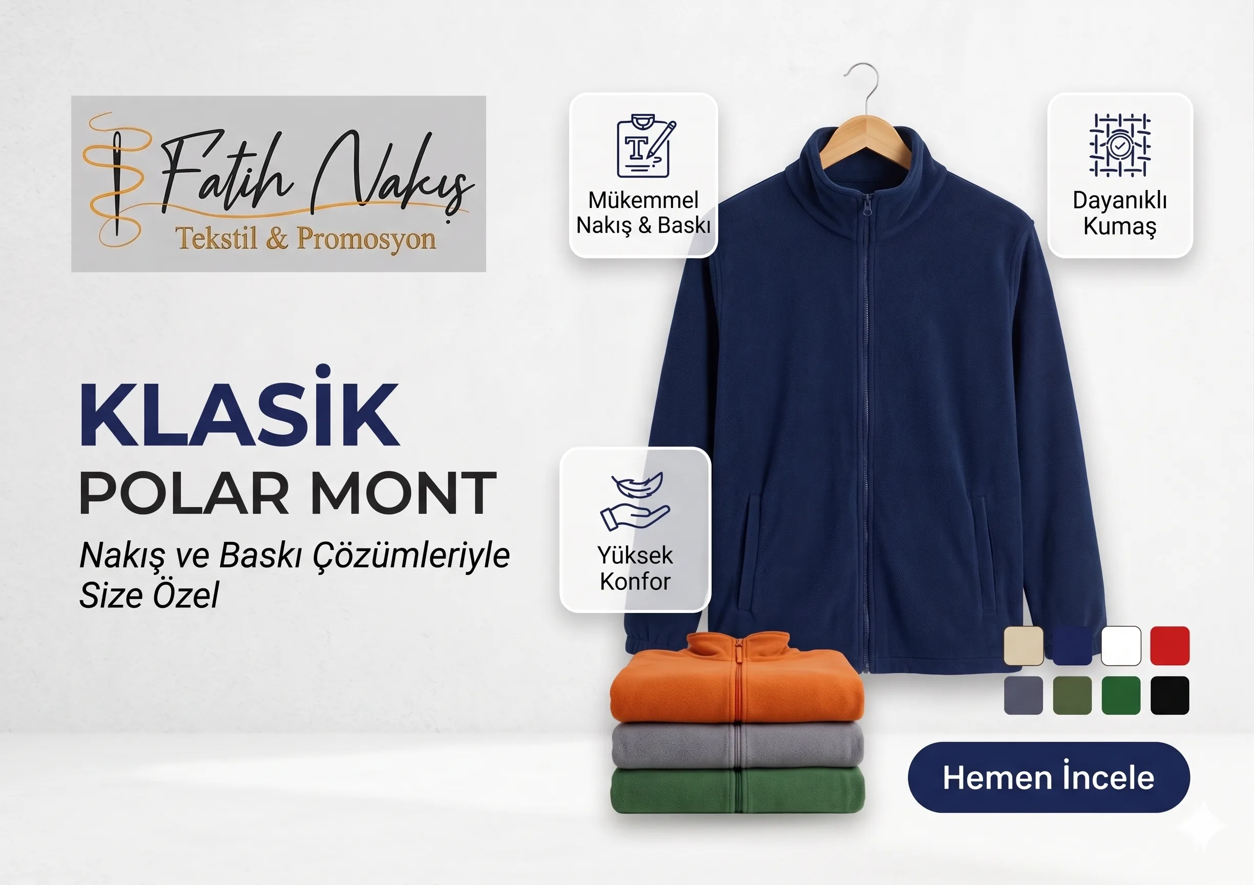 Firmanıza özel klasik polar ceket, iş poları, logo nakış işlemeli