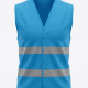Blue high-visibility safety vest with two horizontal reflective bands around the waist, front view on a plain background